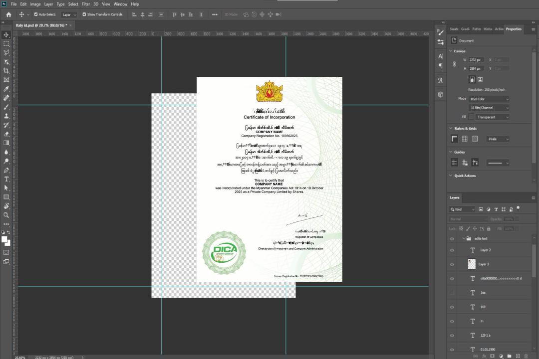 Modèle Word et PDF de certificat de constitution du Myanmar, version 2 template